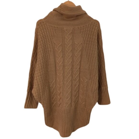 Kaisely Wool Blend Funnel Neck Cable Knit Sweater Camel Size L - Picture 4 of 5